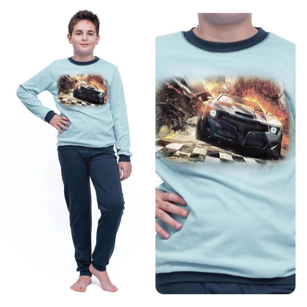 Piżama młodzieżowa chłopięca bawełniana auto 128-164