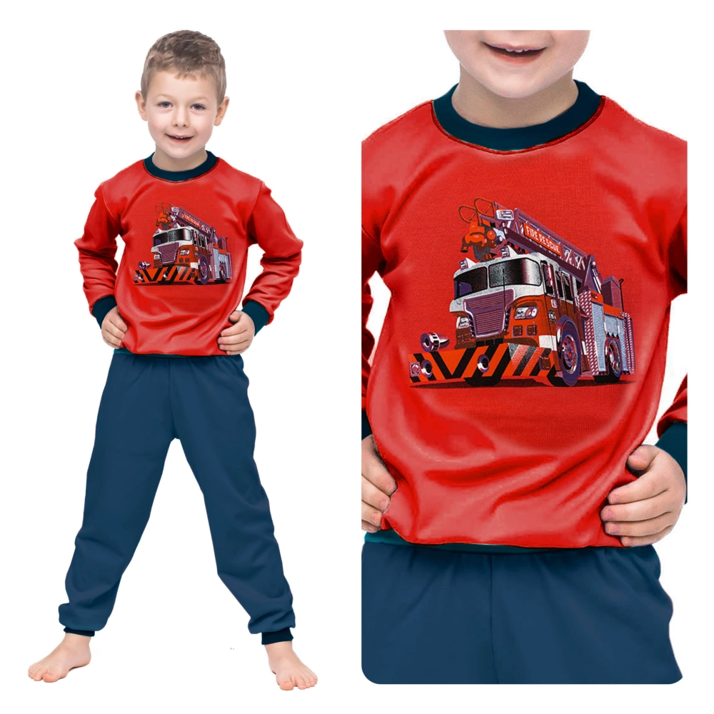 Ciepła piżama chłopięca bawełniana straż pożarna 92-122