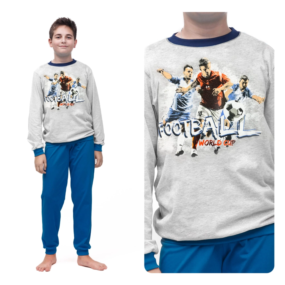 piżama dziecięca chłopięca dla chłopca bawełniana długi rękaw piłkarska ciepła gruba na prezent.jpg