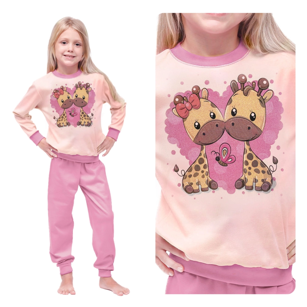Ciepła piżama dziecięca dla dziewczynki  żyrafy róż 92-122
