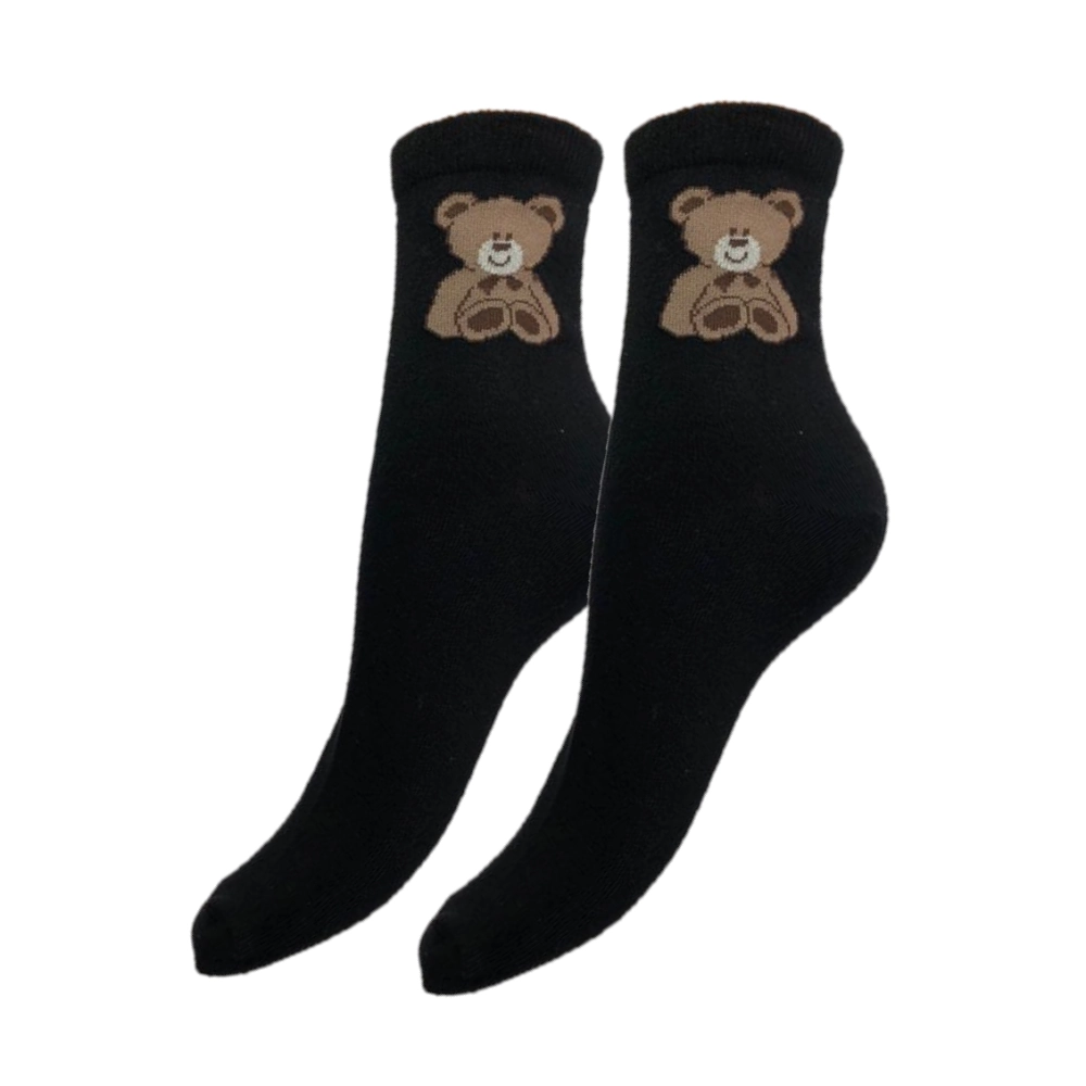 Czarne Skarpetki damskie długie miś  Martinex 35-38