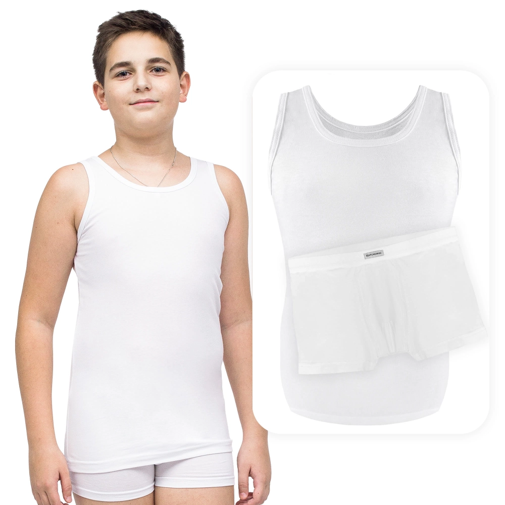 Komplet biała podkoszulka chłopięca i bokserki KRZYŚ 128-164