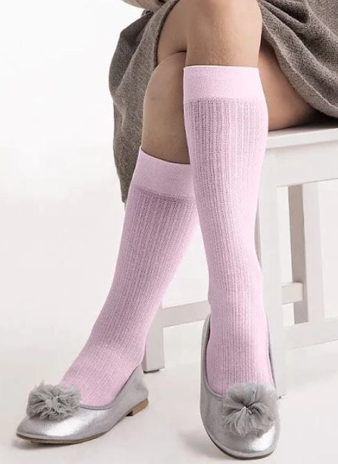 Białe i różowe podkolanówki dziewczęce 14-22 MOLLY