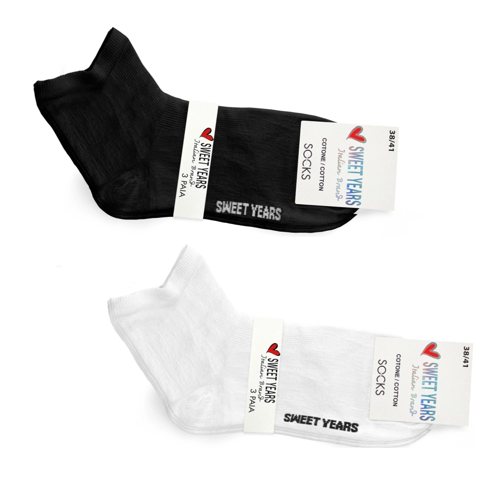 3-pack czarne/ białe skarpetki 3/4 Sweet Years 35-41