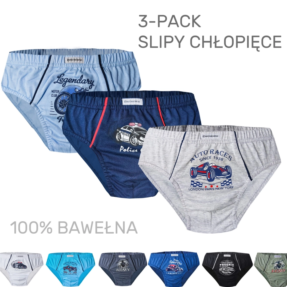 3-pack slipy majtki chłopięce bawełniane z nadrukiem 92-158