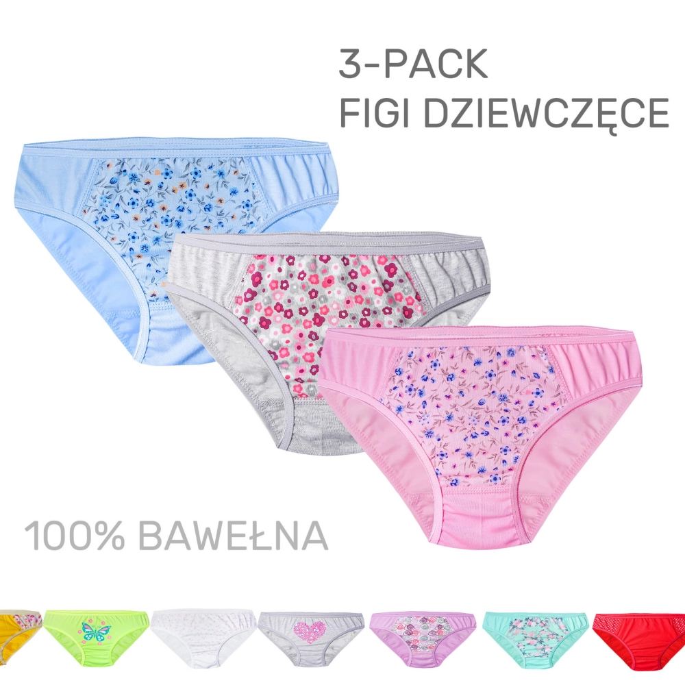 3-pack kolorowe figi dziewczęce 92-158