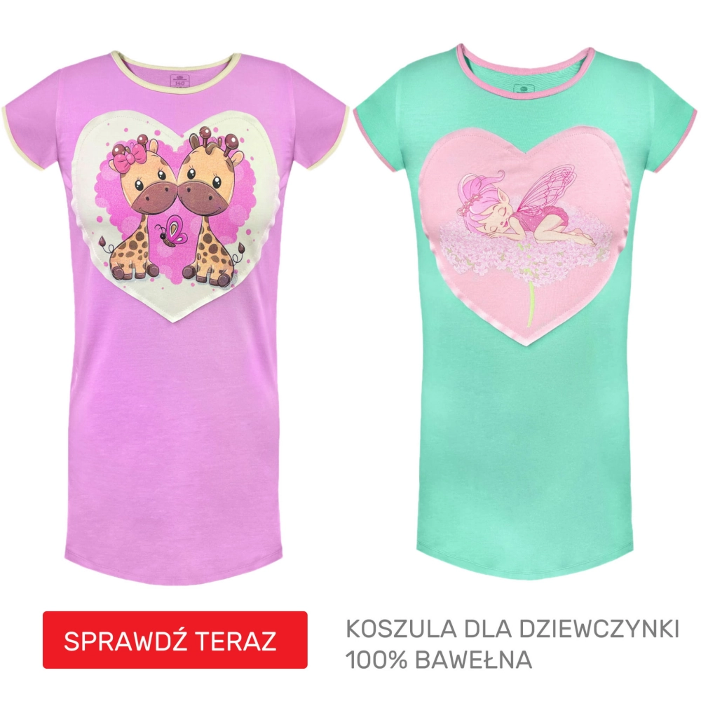 koszula nocna dziewczęca dla dziewczynki miętowa różowa na lato z krótkim rękawem.jpg