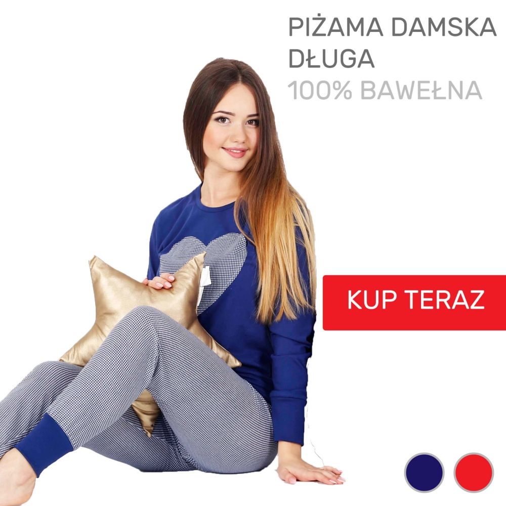 bawełniana damska piżama dla kobiet świąteczna zimowa serce granatowa długi rękaw.jpg