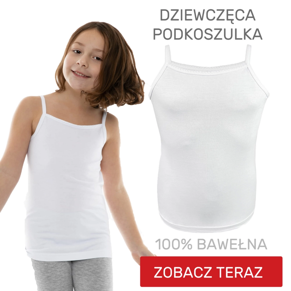 Podkoszulka dziewczęca na cienkich ramiączkach biała 92-164