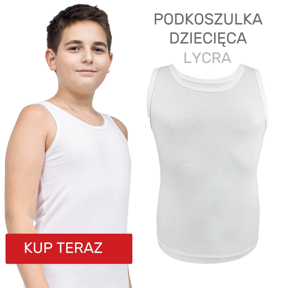 Biała podkoszulka dziecięca na ramiączkach dla chłopca 128-164