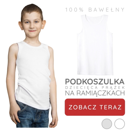 Biała podkoszulka dziecięca na ramiączkach w prążek 98-158