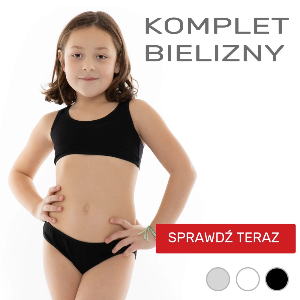 komplet sporoty dla dziewczynki dziewczeca bielizna top stanik sportowy dla dziewczynki bawełniany majtki dziewczęce figi czarny szary  biały marcinkowski bielizna sportowa dla dzieci.jpg