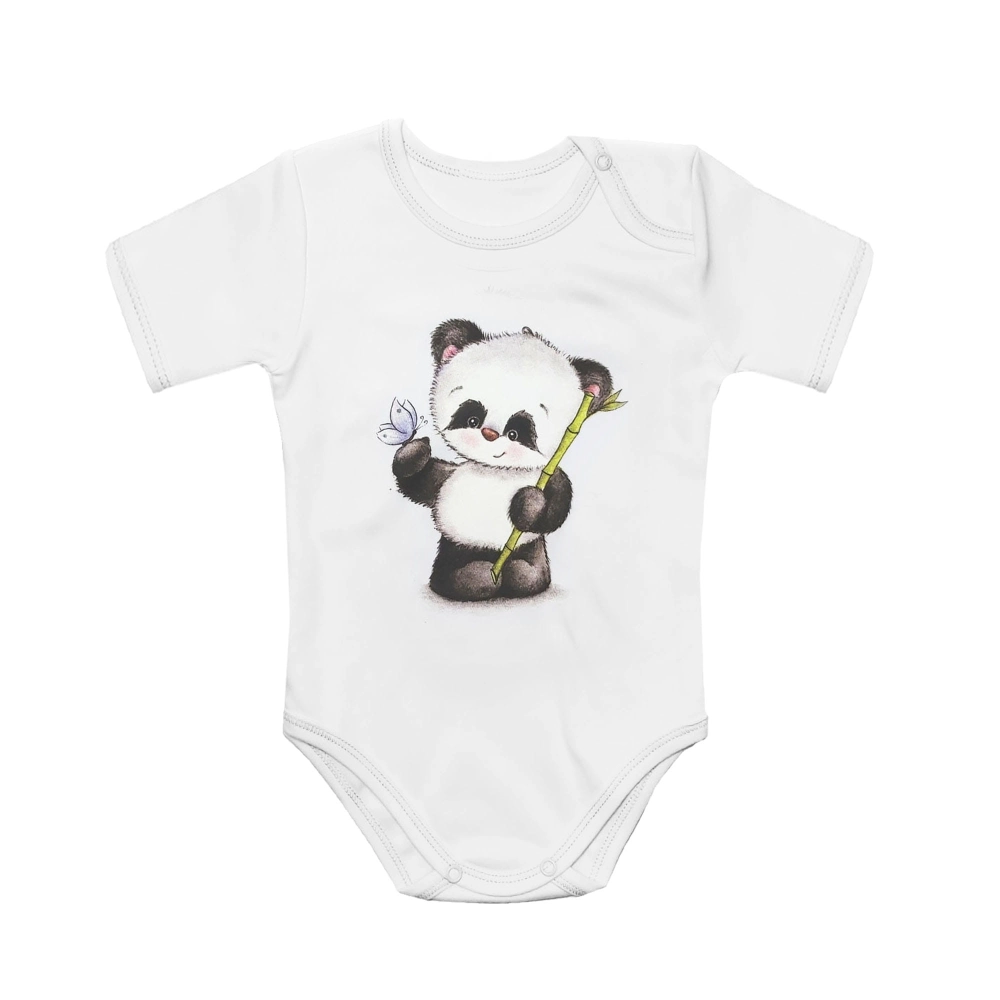 body bawełniane krótki rękaw białe niemowlęce dziecięce dla dziecka niemowlaka unisex panda bawełna certyfikat bezpieczny dla dziecka.jpg