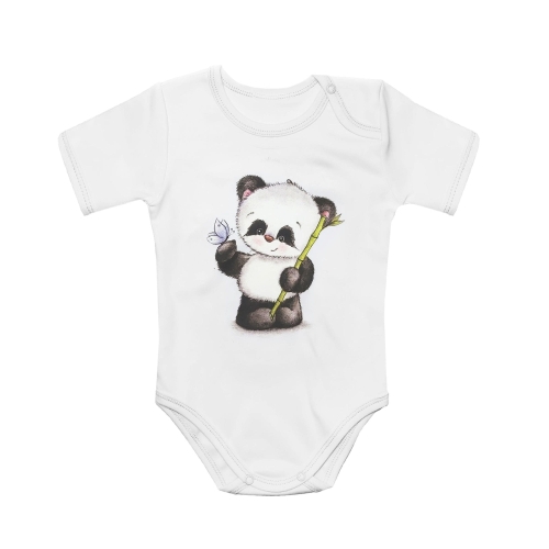 body bawełniane krótki rękaw białe niemowlęce dziecięce dla dziecka niemowlaka unisex panda bawełna certyfikat bezpieczny dla dziecka.jpg