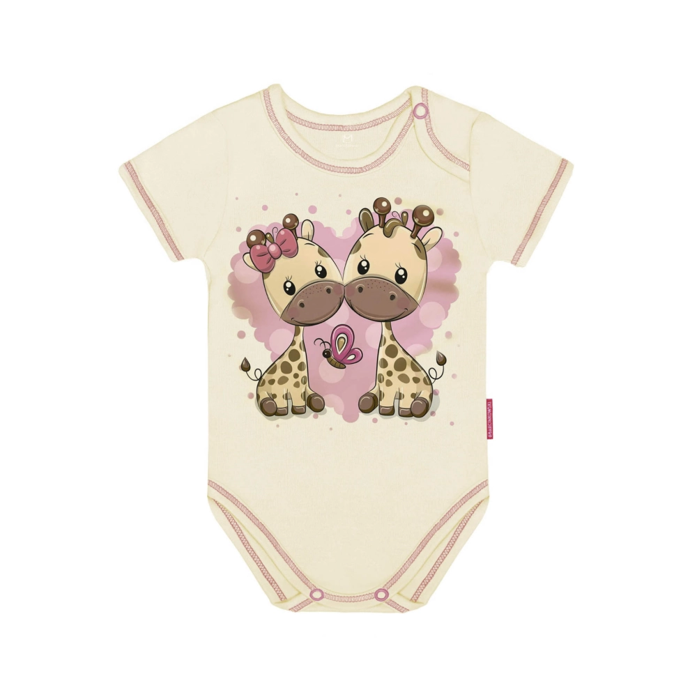 body niemowlęce dziewczęce dla dziewczynki z nadrukiem z krótkim rękawem żyrafki polski producent marcinkowski króki rekaw.jpg