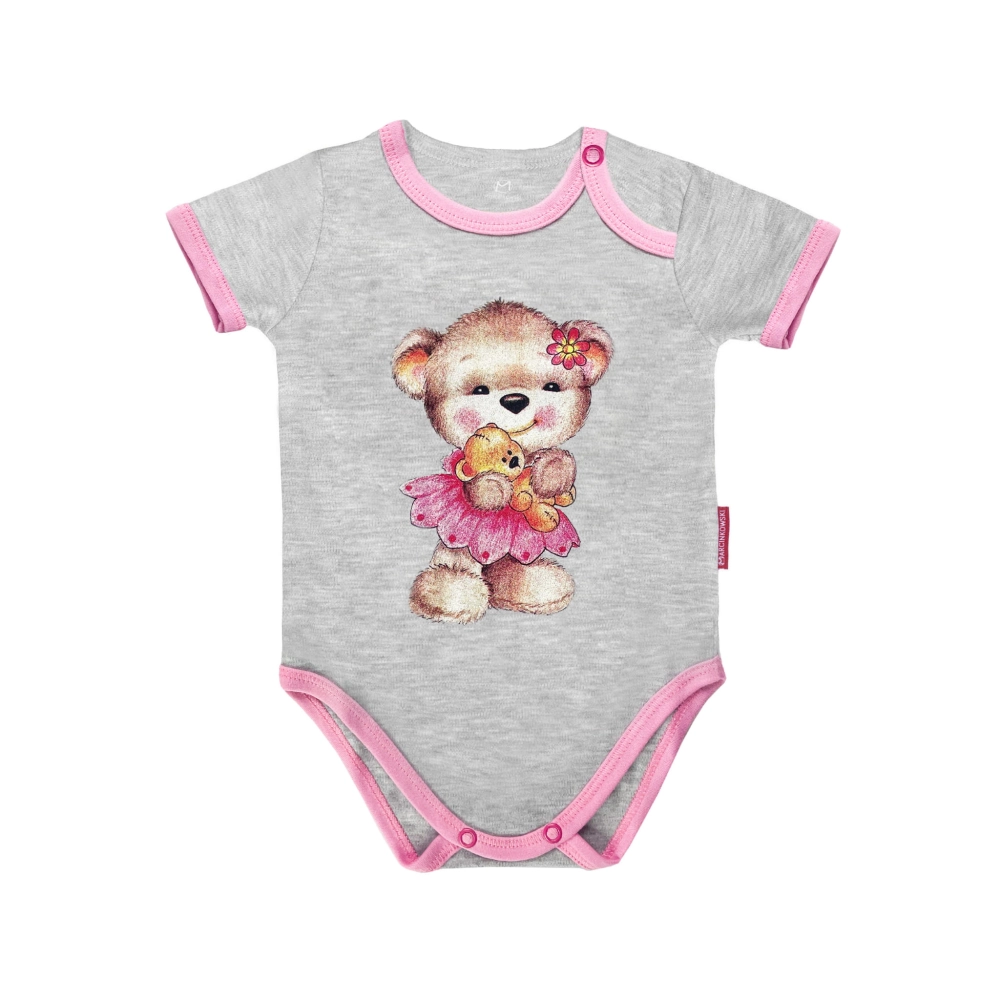 body dziecięce dla dziewczynki dla niemowlaka szare różowe bawełniane polski producent krótki rękaw.jpg