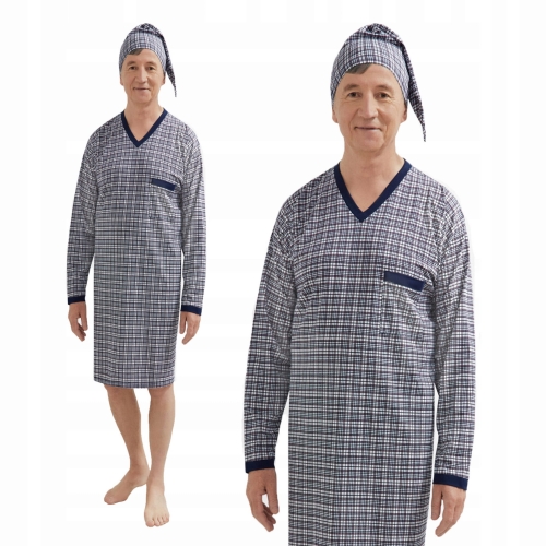 Męska koszula nocna bawełniana długi rękaw w kratkę L-3XL