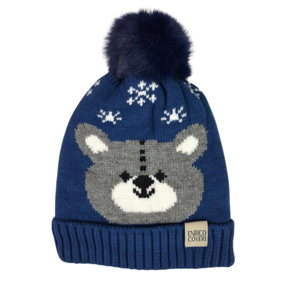 garnatowa czapka zimowa dziecięca dla dzieci na zimę z misiem pomponem gruba ciepła dla chłopca dziewczynki.png