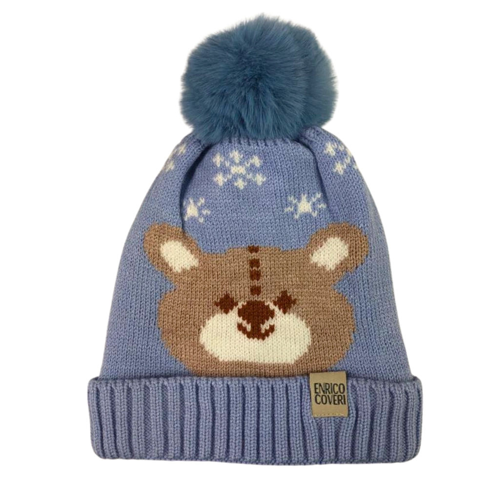niebieska czapka czapeczka zimowa na zimę dla dzieci dziecięca z misiem pomponem podszewką polarową bardzo ciepła miła miękka.png
