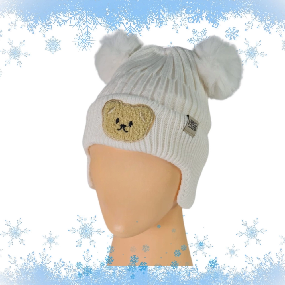 Zimowa czapka dla dzieci z 2 pomponami, z misiem 52-54 cm