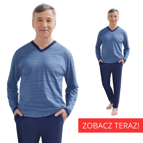 Piżama męska bawełniana z długim rękawem M-3XL