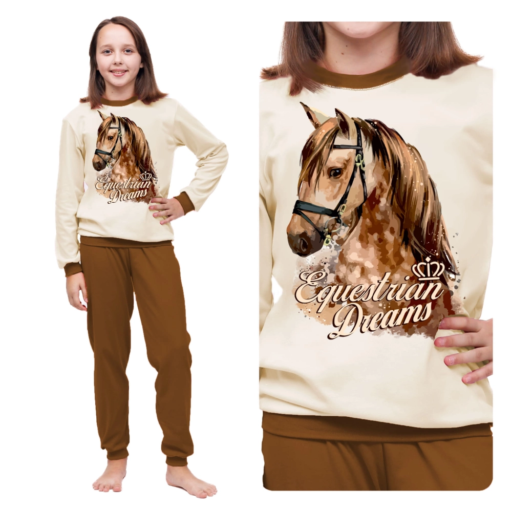 Długa piżama dziewczęca / młodzieżowa z koniem 128-176