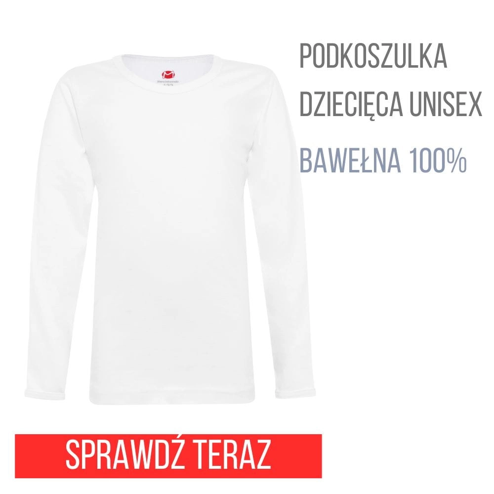 Biała podkoszulka dziecięca z długim rękawem 92-164