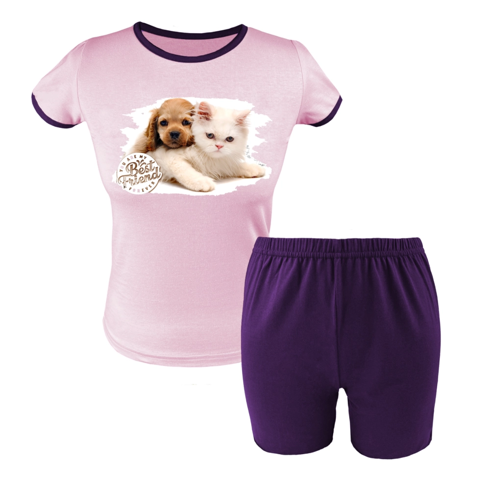 Krótka, bawełniana piżama dziewczęca PIES I KOT 128-164