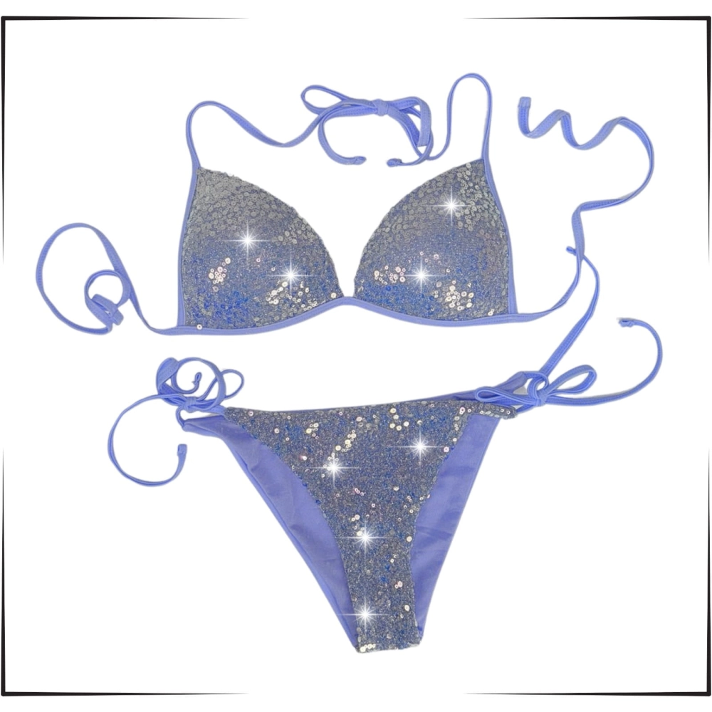WIĄZANY KOSTIUM KĄPIELOWY DAMSKI BIKINI BŁYSZCZĄCE CEKINOWE FIOLETOWE STRÓJ KĄPIELOWY DAMSKI DWUCZĘŚCIOWY.jpeg