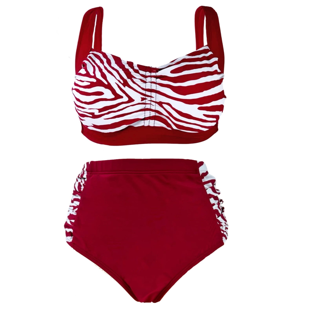 czerwony strój kostium kąpielowy damski dwuczęściowy na plażę z wysokim stanem wysoki stan zebra.jpeg