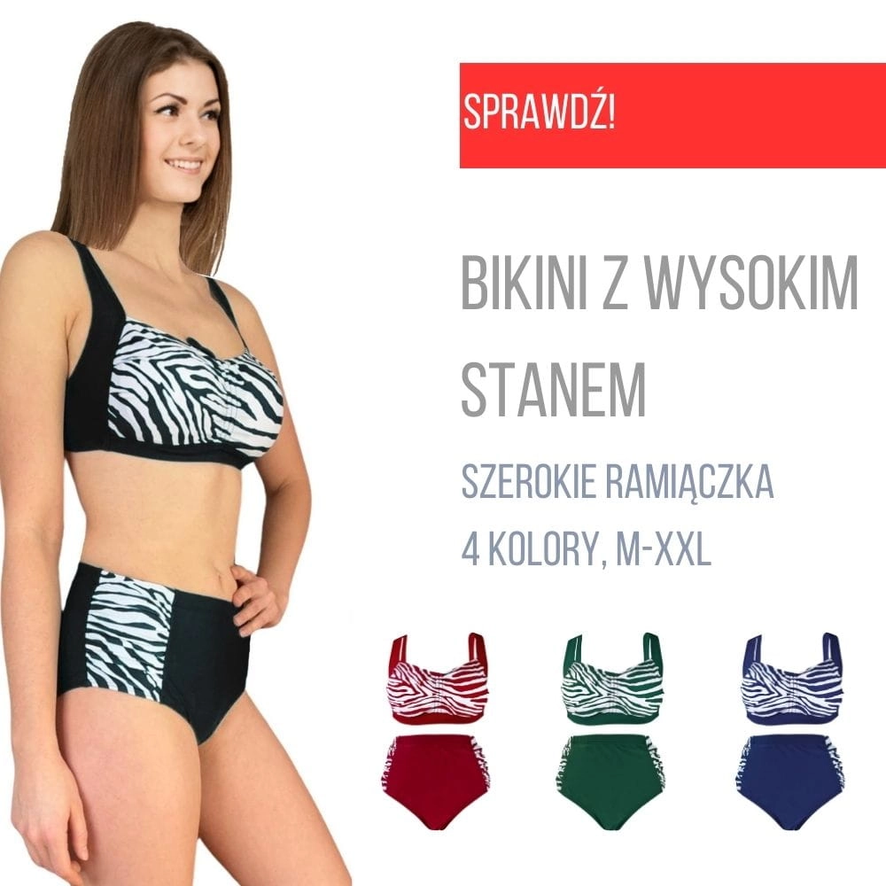strój kostium kąpielowy damski dwuczęściowy bikini z wysokim stanem zebra szerokie ramiączka wysoki stan.jpg