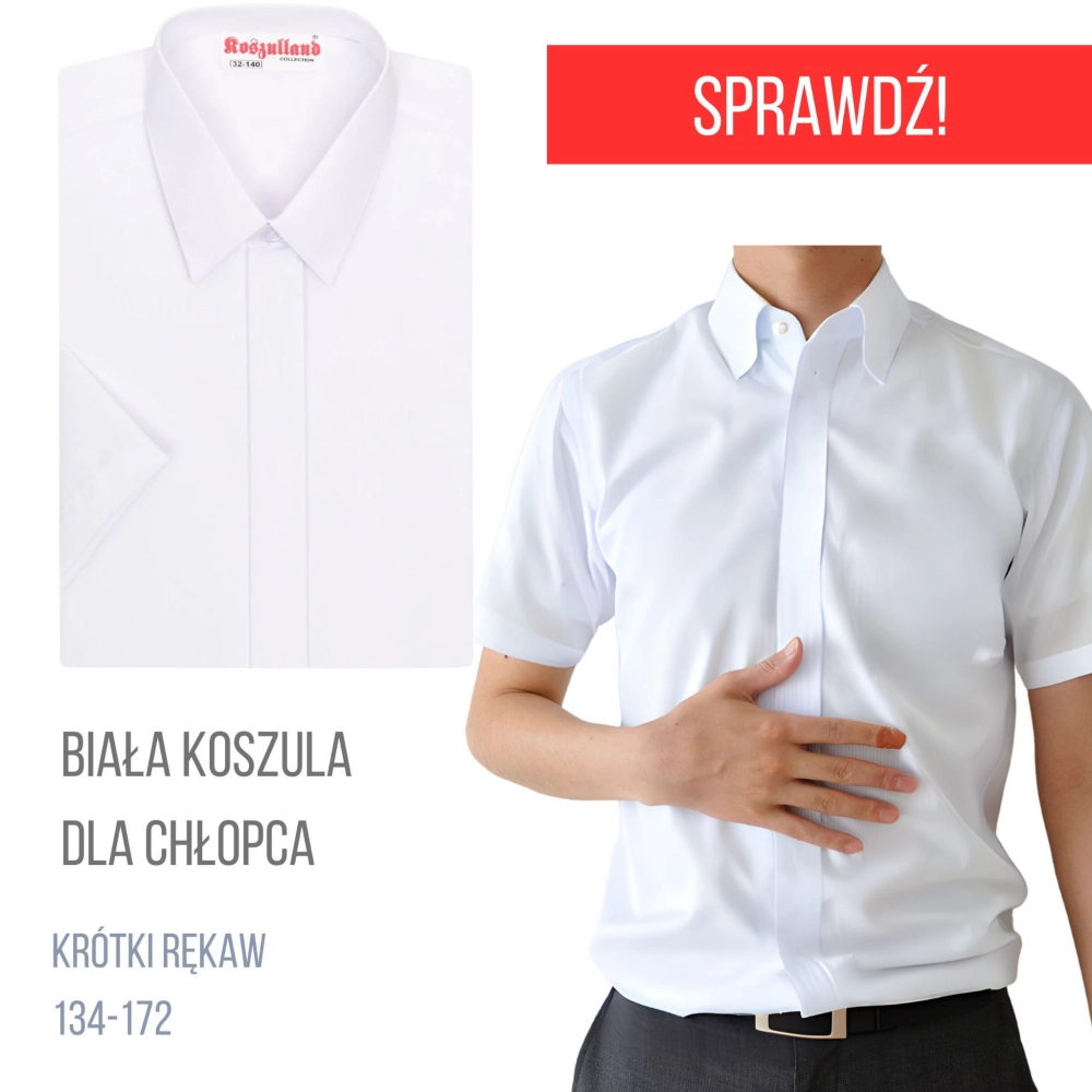 biała koszula dla chłopca z krótkim rękawem elegancka chłopięca dziecięca komunijna na krótki rękaw z plisą komunijna na rozpoczęcie zakończenie roku szkolnego.jpg