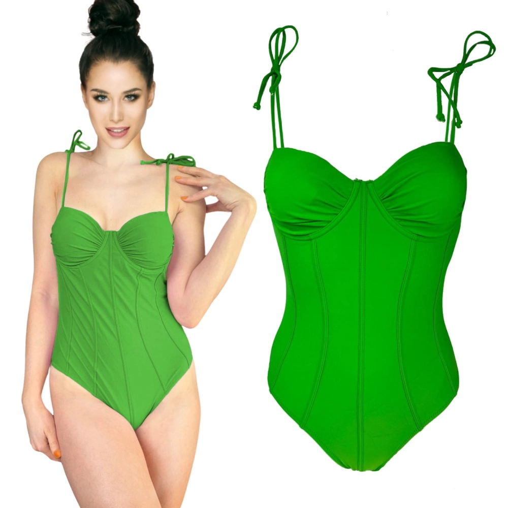 zielony strój kąpielowy damski jednoczęściowy do pływania na basen plażę wygodny wiązany kostium kobiecy sexy.jpeg