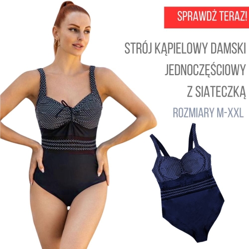 strój kąpielowy damski z siateczką jednoczęściowy w groszki czarny granatowy kostium kobiecy duże rozmiary.jpg