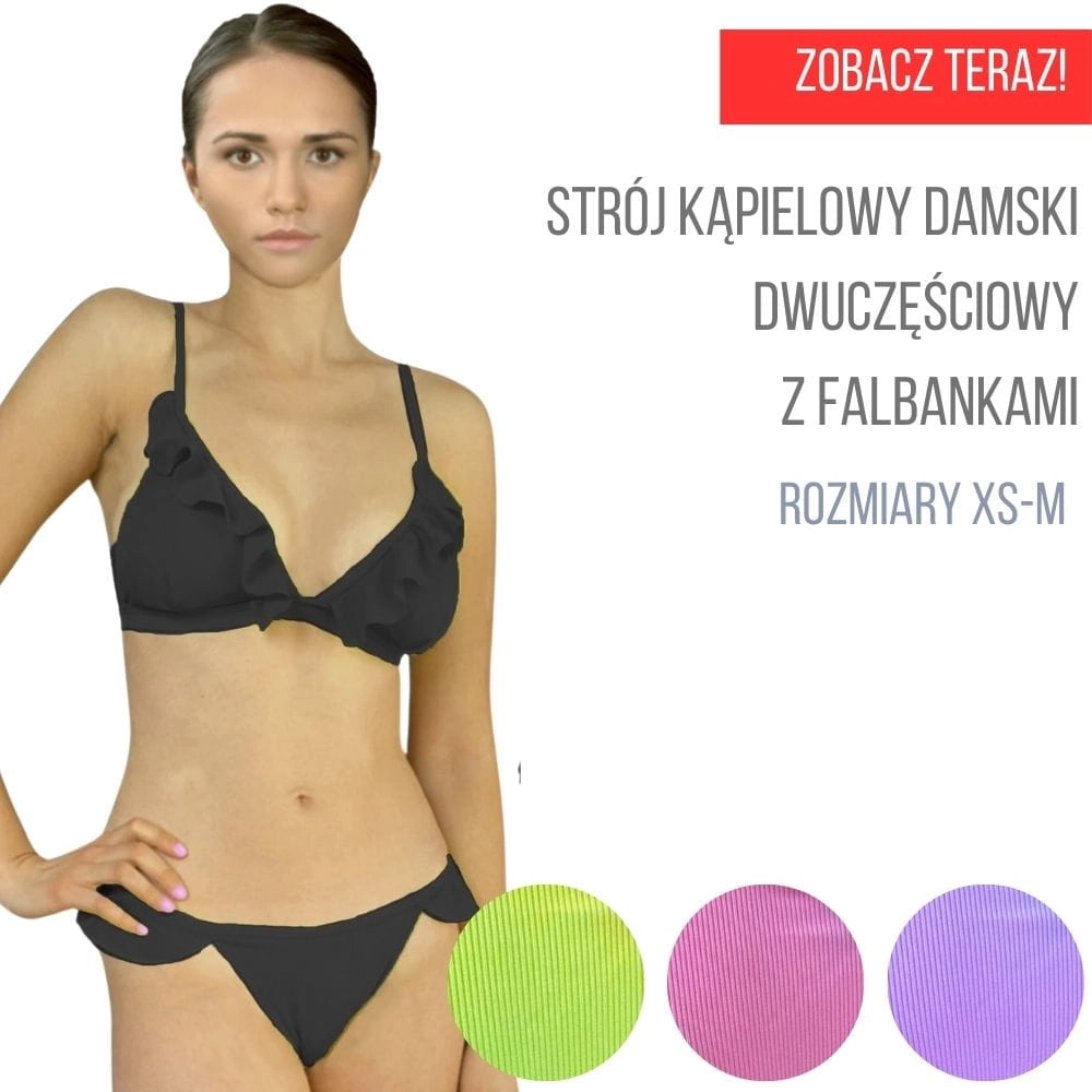 kostium strój kąpielowy damski dwuczęściowy bikini prążkowany z falbankami sexy kobiecy młodzieżowy dla nastolatki.jpg