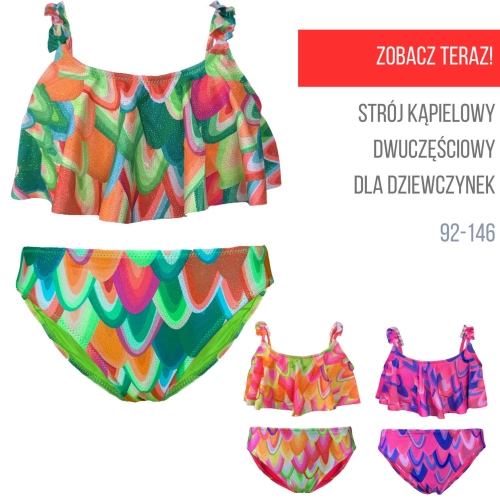 strój kąpielowy dwuczęściowy dla dziewczynki dziewczynek bikini kolorowy błyszczący z falbanką na plażę basen dla dzieci 92, 98, 104,110, 116, 122, 128, 134, 140, 146.jpg
