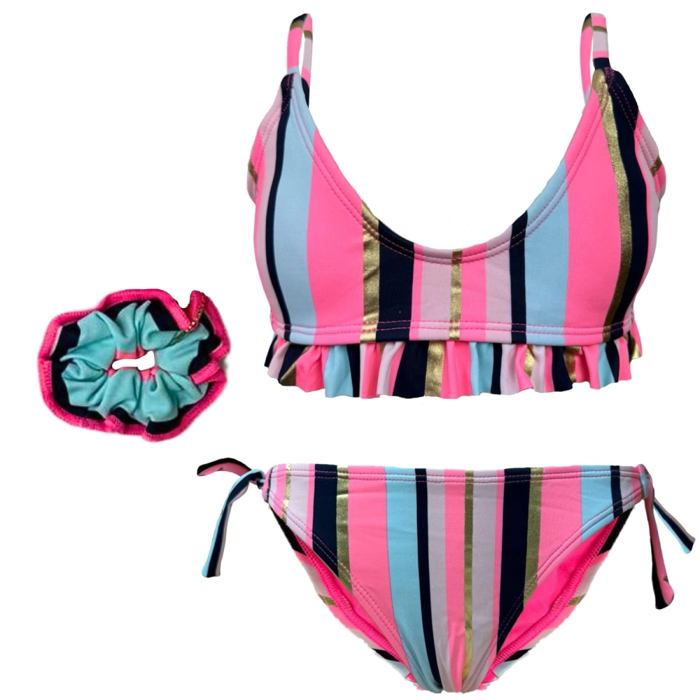 strój kostium dla dziewczynki kąpielowy dwuczęściowy bikini dziewczęcy z gumką w komplecie bikini w paski.jpeg