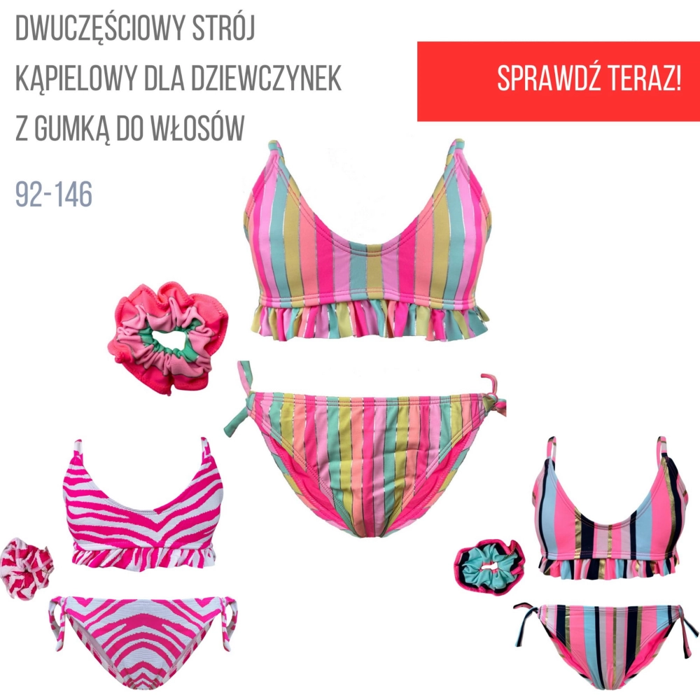 dwuczęściowy strój kąpielowy dla dziewczynki w paski dla dziewczynek dzieci kostium komplet bikini wiązany w paski z gumką scrunchie.jpg