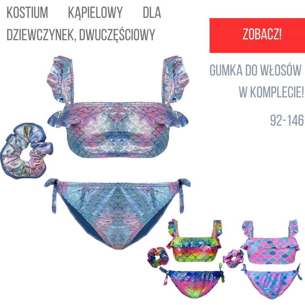 Błyszczący strój kąpielowy dla dziewczynki dwuczęściowy 92-146