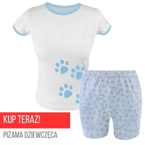 Piżama dla dziewczynki krótki rękaw i krótkie spodenki 116-134