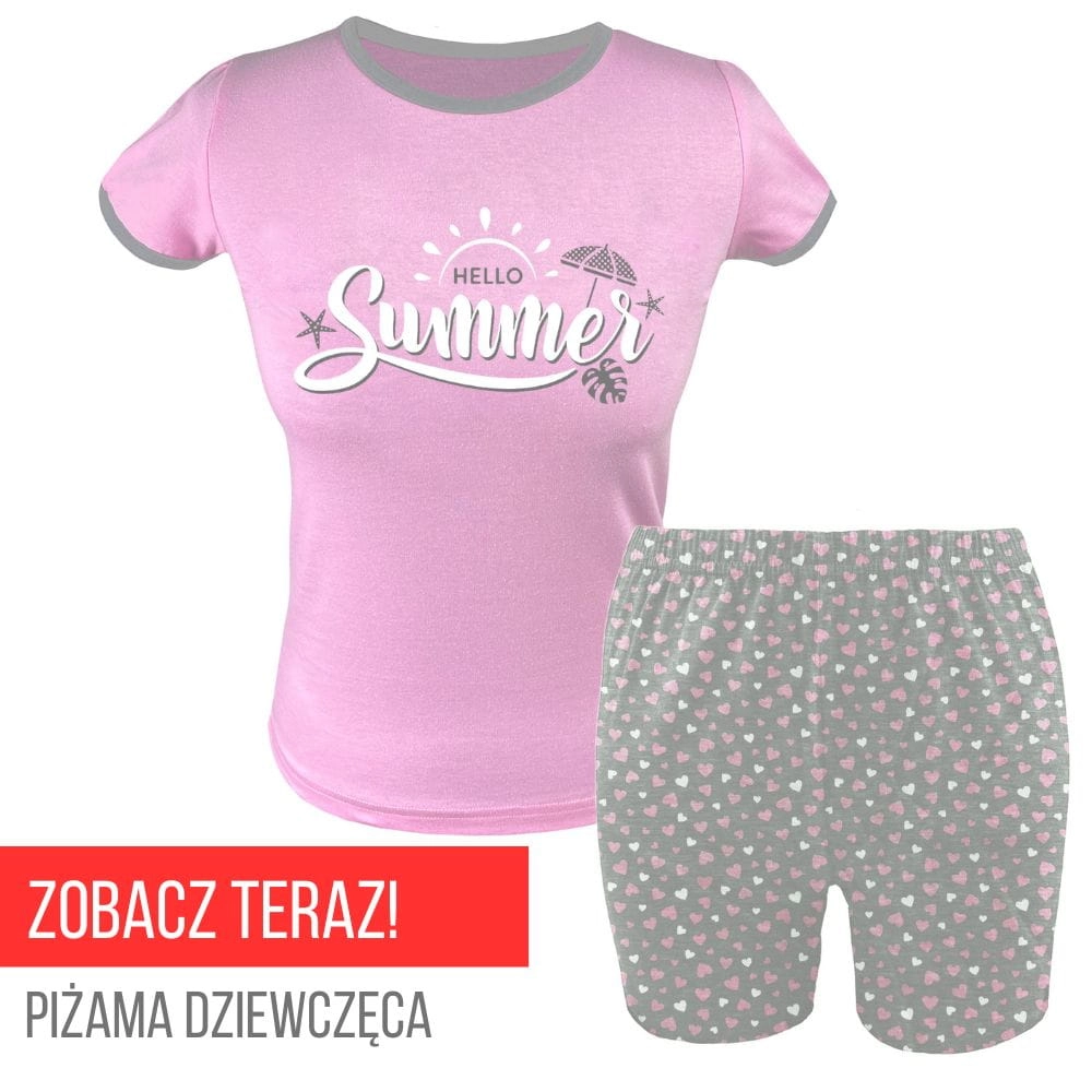 Piżama dziewczęca z krótkim rękawem i spodenkami 98-164