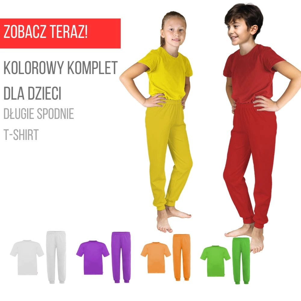 kolorowy komplet dla dzieci marcinkowski bawełniane spodnie i krótka koszulka na krótki rękaw t-shirt dziecięcy zestaw bawełniany.jpg
