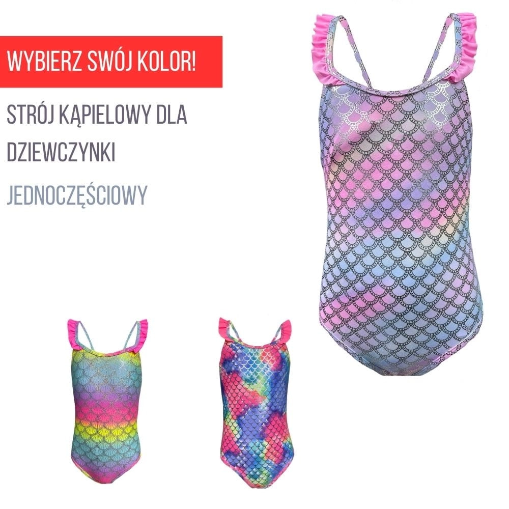 jednoczęściowy strój kąpielowy dziewczęcy dla dziewczynki błyszczący syrenka z falbankami na basen do pływania .jpg