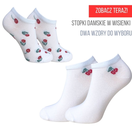 białe skarpetki damskie w wisienki wiśnie z wisienkami martinex białe do sneakersów.jpg