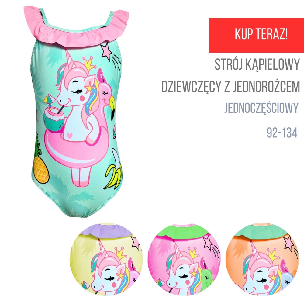 strój kąpielowy dziecięcy dla dziewczynki dziewczęcy jednoczęściowy jednorożec kolorowy.jpg
