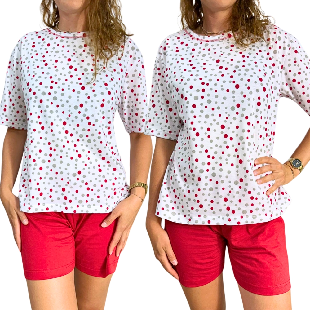 damska piżama w kropeczki, czerwona