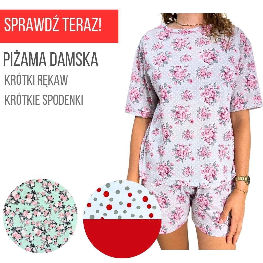 Piżama damska marcinkowski krótka letnia krótki rękaw krótkie spodenki krótka bawełniana elegancka kobieca.jpg