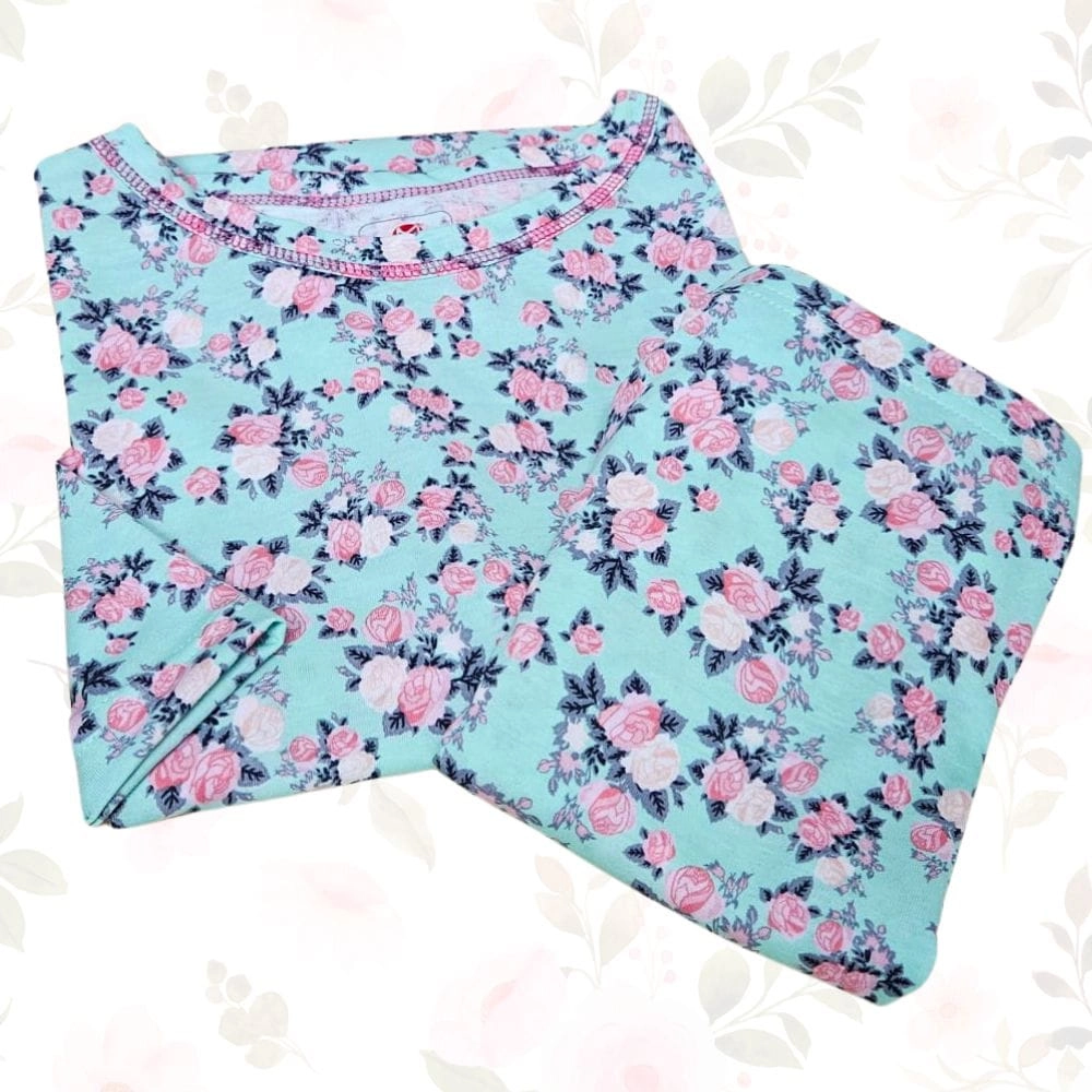 miętowa piżama damska w różyczki