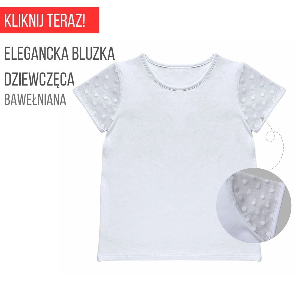 ELEGANCKA BLUZKA DZIEWCZĘCA króki rękaw siateczkowe rękawy kropeczki szkolna.jpg