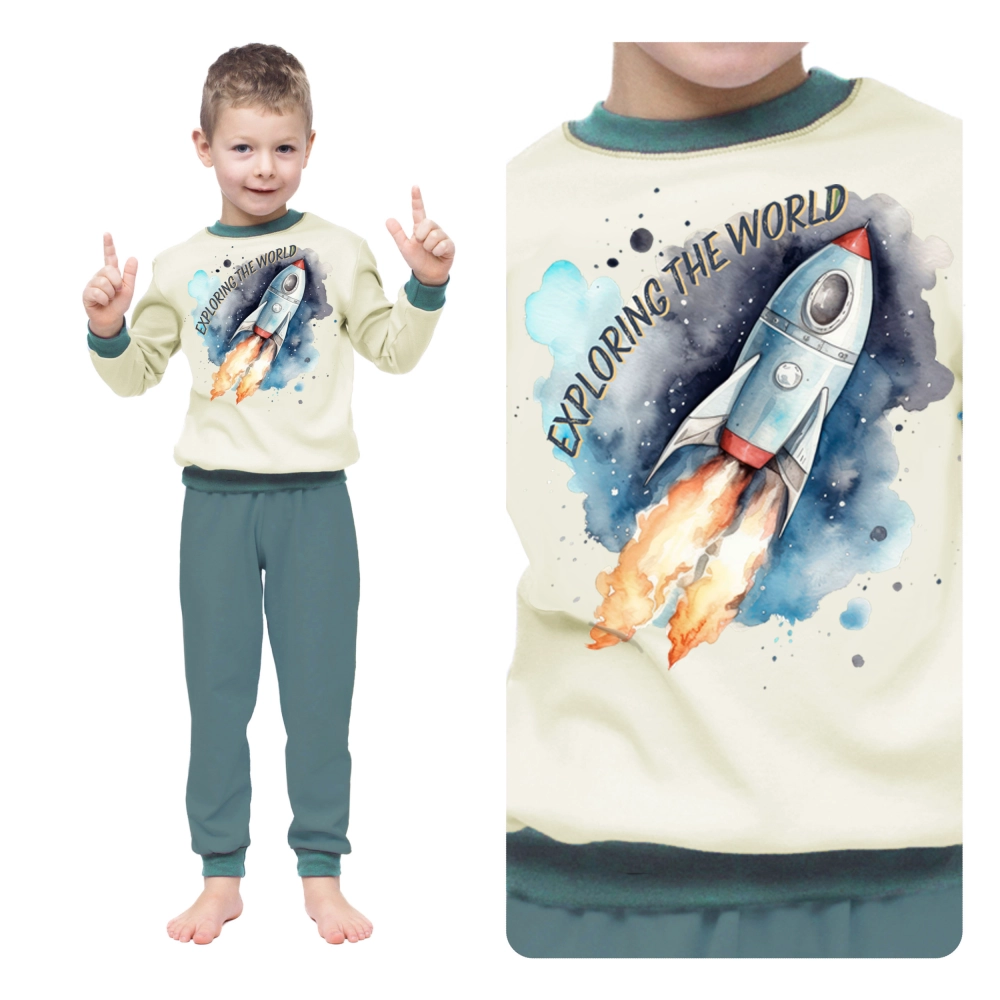 piżama dziecięca dla chłopca chłopięca bawełniana długi rękaw ciepła kosmos rakieta długa zimowa.png